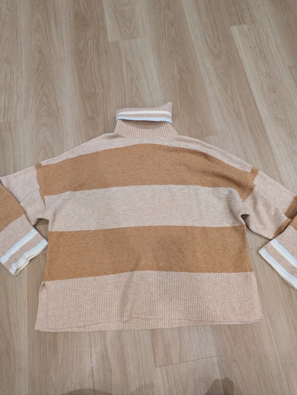 J Crew NWT Turtleneck Striped Wool Blend Sweater Tan And Cream Size XXL